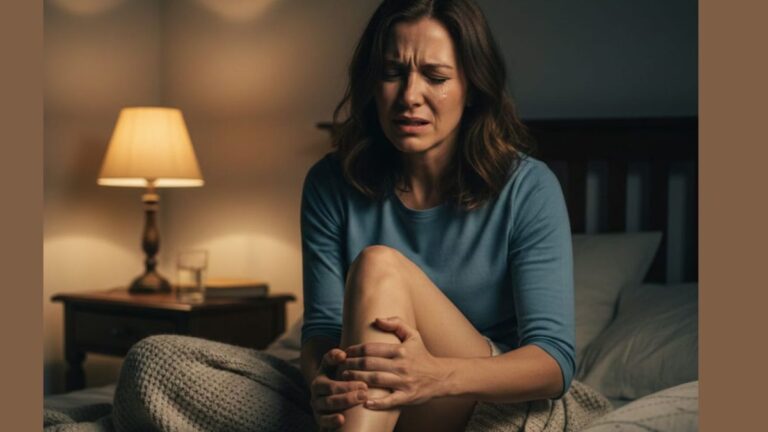 Leg cramps in calf muscle at night causing pain and discomfort.